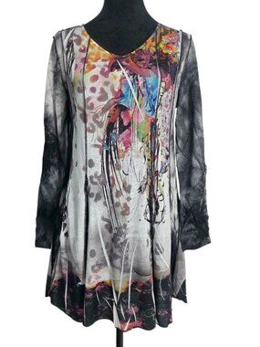 Feratelli Size Medium  Top Blouse Abstract Art to Wear Boho Lagenlook
